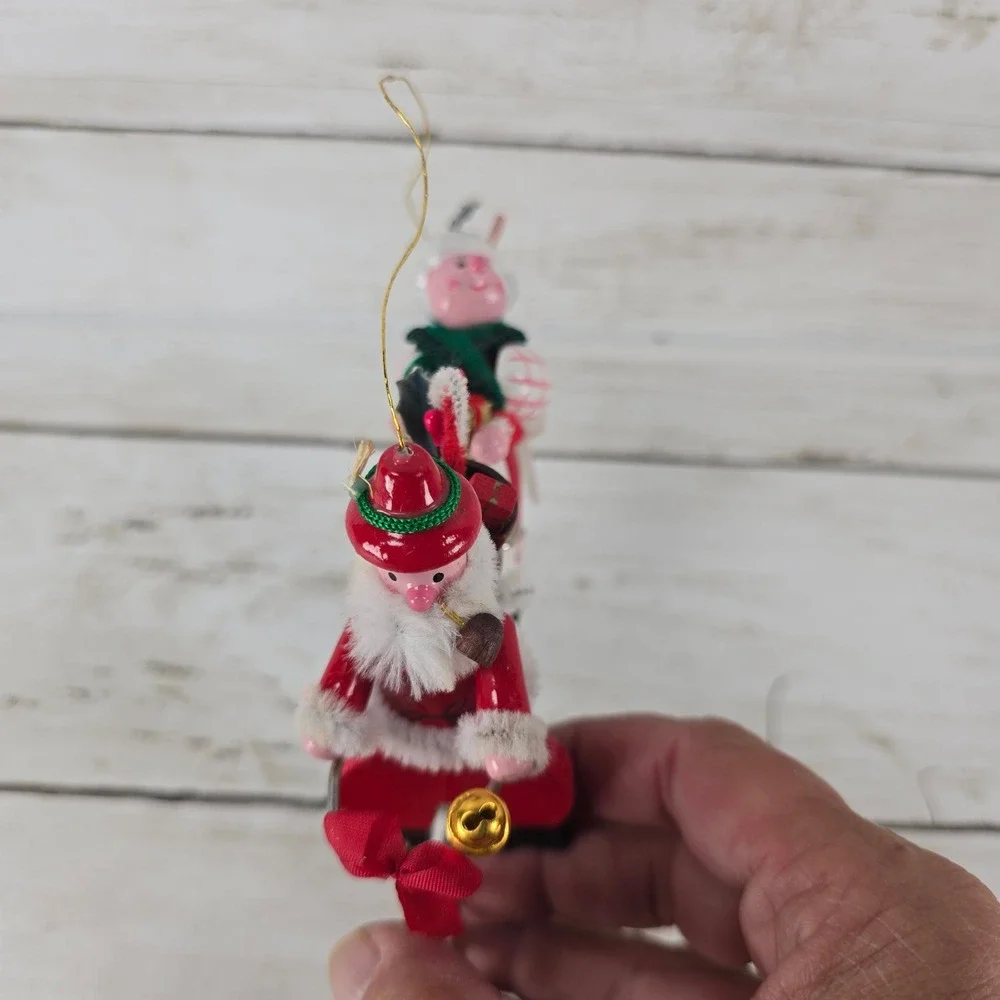 Vintage Christmas Ornaments Lot Santa Tandem Bicycle Sequined Felt Mouse Retro